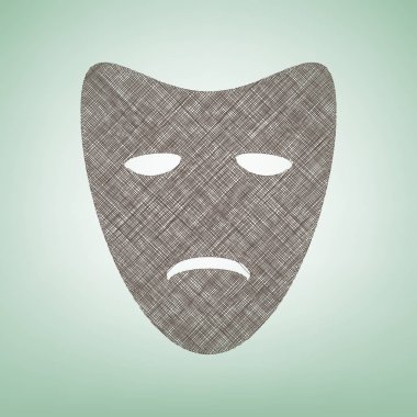 Trajedi Tiyatro maskeleri. Vektör. Işık spot Merkezi yeşil zemin üzerine kahverengi keten simgesi.