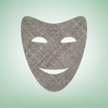 Komedi Tiyatro maskeleri. Vektör. Işık spot Merkezi yeşil zemin üzerine kahverengi keten simgesi.