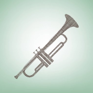 Enstrüman trompet işareti. Vektör. Işık spot Merkezi yeşil zemin üzerine kahverengi keten simgesi.