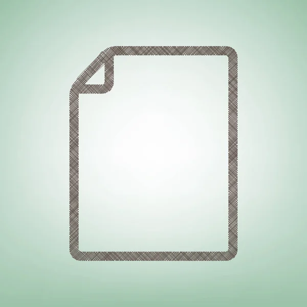 Ilustración vertical del signo de documento. Vector. Icono de lino marrón sobre fondo verde con punto de luz en el centro . — Archivo Imágenes Vectoriales