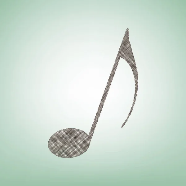 Знак музичної ноти. Вектор. Коричневий значок льону на зеленому фоні зі світлою плямою в центрі . — стоковий вектор