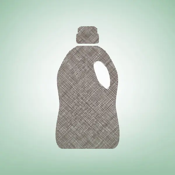 Plastic fles voor het reinigen. Vector. Bruin vlas pictogram op groene achtergrond met lichte plek in het midden. — Stockvector