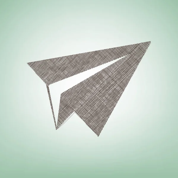 Kağıt Uçak işareti. Vektör. Işık spot Merkezi yeşil zemin üzerine kahverengi keten simgesi.