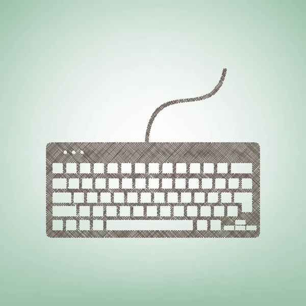 Teclado sinal simples. Vector. Ícone de linho marrom no fundo verde com ponto de luz no centro . — Vetor de Stock