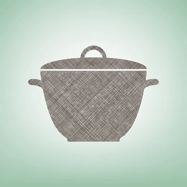 Saucepan simple sign. Vector. Brown flax icon on green background with light spot at the center. — Stock Vector