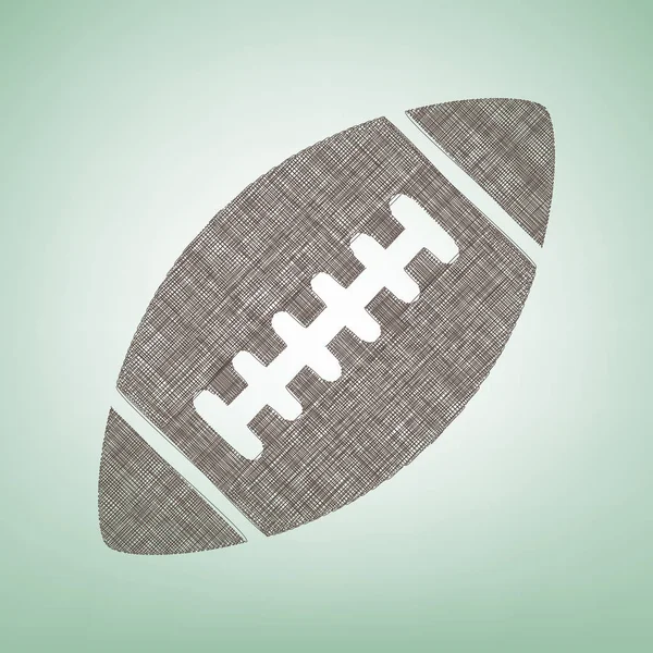 Pelota de fútbol americano simple. Vector. Icono de lino marrón sobre fondo verde con punto de luz en el centro . — Vector de stock