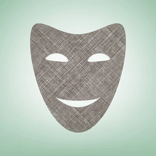 Komedi Tiyatro maskeleri. Vektör. Işık spot Merkezi yeşil zemin üzerine kahverengi keten simgesi.