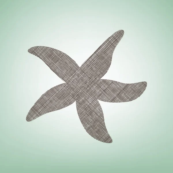 Sea star znamení. Vektor. Hnědé lněné ikona na zelené pozadí s světle skvrna ve středu. — Stockový vektor