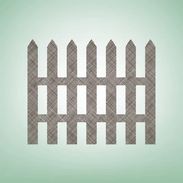 フェンスの単純な記号。ベクトル。センターでスポット ライト緑色の背景に茶色の亜麻アイコン. — ストックベクタ