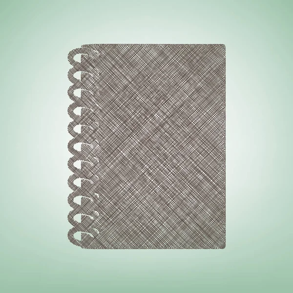 Notebook semplice segno. Vettore. Icona in lino marrone su sfondo verde con punto luce al centro . — Vettoriale Stock