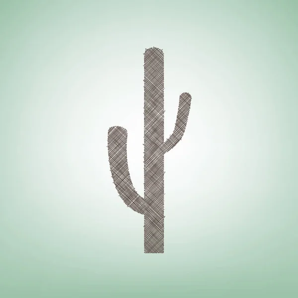 Cactus enkla tecken. Vektor. Brun lin ikonen på grön bakgrund med ljus fläck vid centrum. — Stock vektor