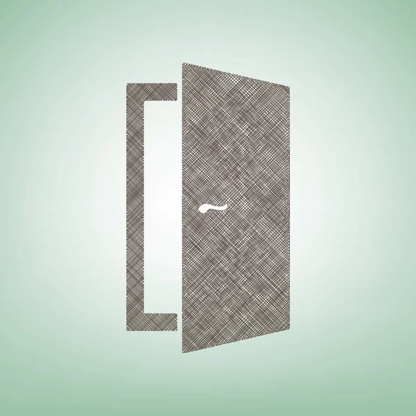 Illustration de panneau de porte. Vecteur. Icône de lin brun sur fond vert avec tache lumineuse au centre . — Image vectorielle