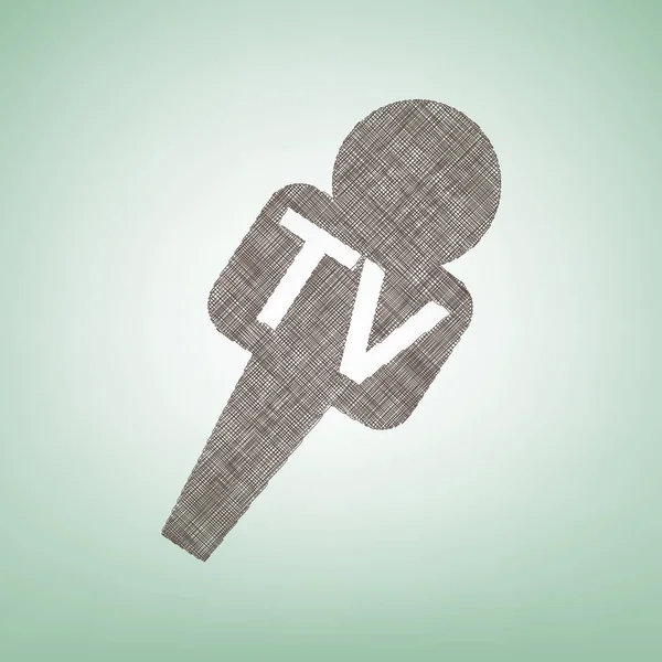 Ilustración de señal de micrófono de TV. Vector. Icono de lino marrón sobre fondo verde con punto de luz en el centro . — Vector de stock