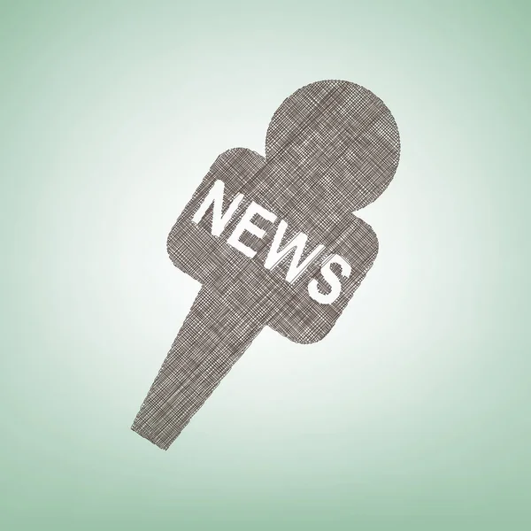 Tv news mikrofon zeichen illustration. Vektor. braunes Flachssymbol auf grünem Hintergrund mit hellem Fleck in der Mitte. — Stockvektor