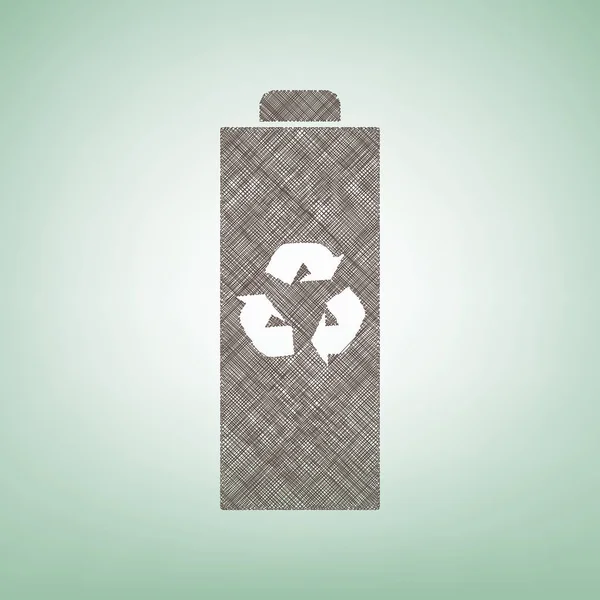 Batterij recycle teken illustratie. Vector. Bruin vlas pictogram op groene achtergrond met lichte plek in het midden. — Stockvector