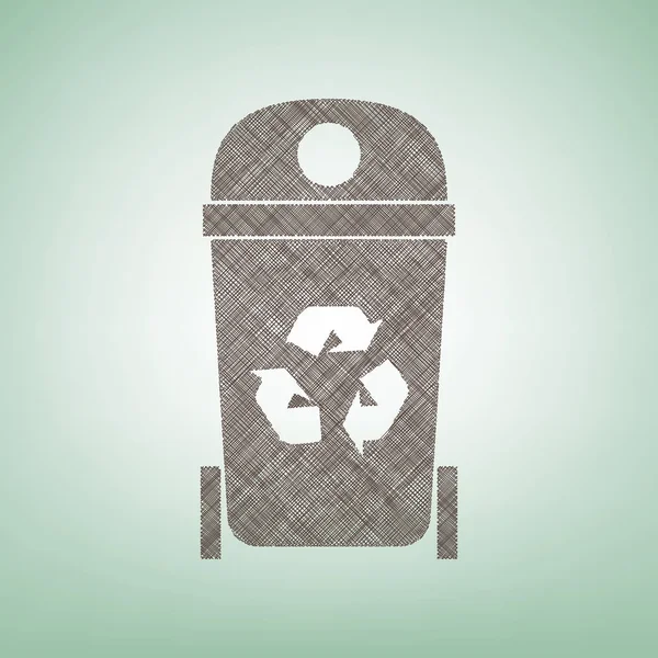 Trashcan sign illustration. Vector. Brown flax icon on green background with light spot at the center. — Stock Vector