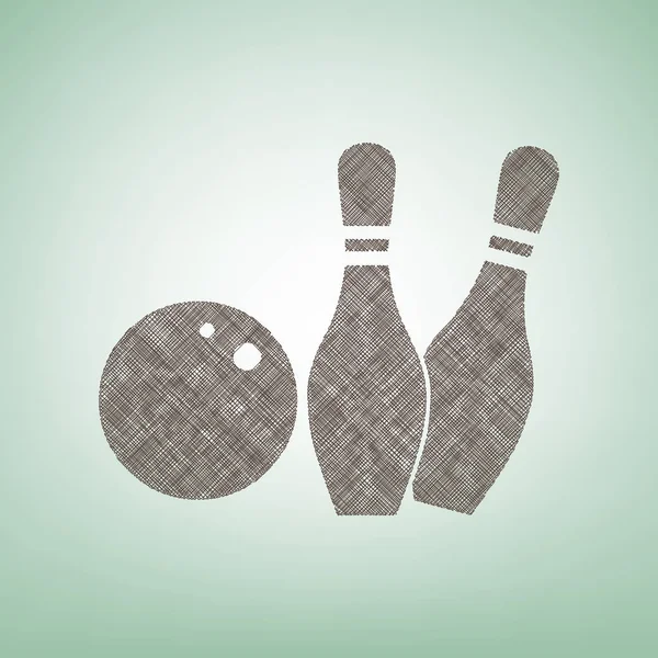 Bowling Zeichen Illustration. Vektor. braunes Flachssymbol auf grünem Hintergrund mit hellem Fleck in der Mitte. — Stockvektor