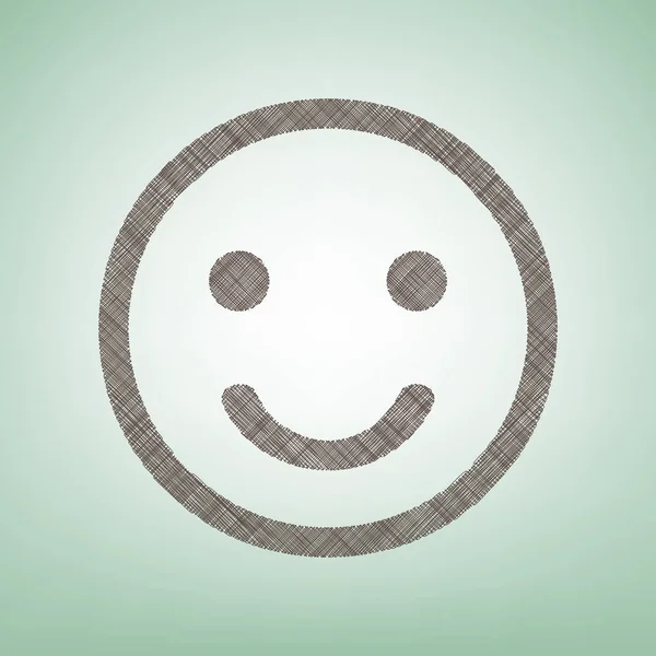 Icona del sorriso. Vettore. Icona in lino marrone su sfondo verde con punto luce al centro . — Vettoriale Stock