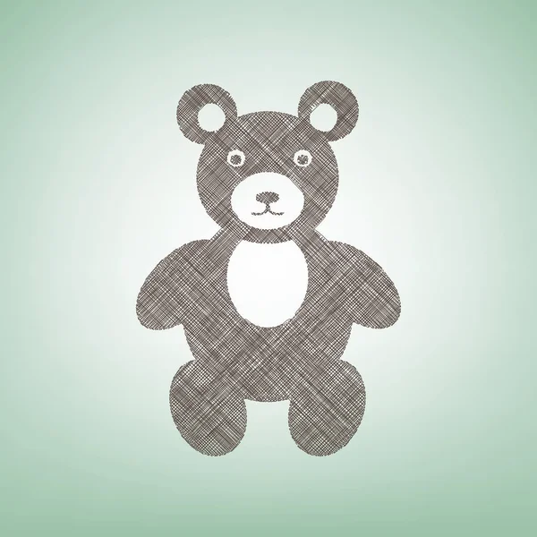 Teddybär Zeichen Illustration. Vektor. braunes Flachssymbol auf grünem Hintergrund mit hellem Fleck in der Mitte. — Stockvektor