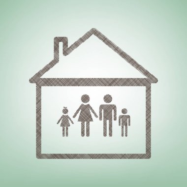 Aile işareti illüstrasyon. Vektör. Işık spot Merkezi yeşil zemin üzerine kahverengi keten simgesi.