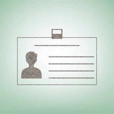 Kimlik kartı işareti. Vektör. Işık spot Merkezi yeşil zemin üzerine kahverengi keten simgesi.