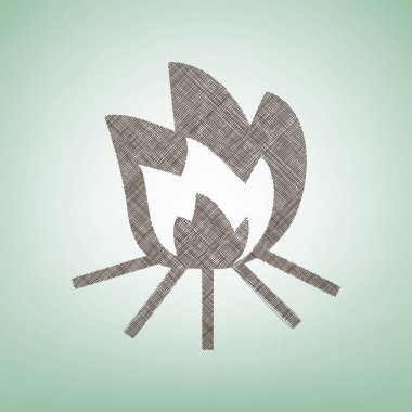 İşareti ateş. Vektör. Işık spot Merkezi yeşil zemin üzerine kahverengi keten simgesi.