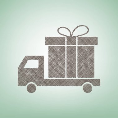 Teslim hediye işareti. Vektör. Işık spot Merkezi yeşil zemin üzerine kahverengi keten simgesi.