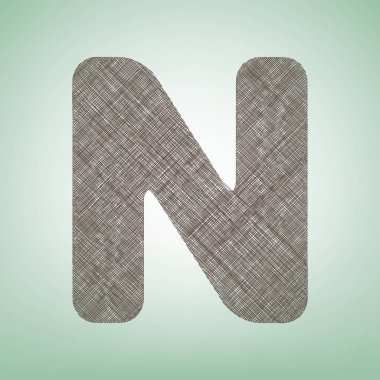N harfi işareti şablon öğesi tasarım. Vektör. Işık spot Merkezi yeşil zemin üzerine kahverengi keten simgesi.