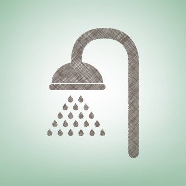 Duş işareti. Vektör. Işık spot Merkezi yeşil zemin üzerine kahverengi keten simgesi.