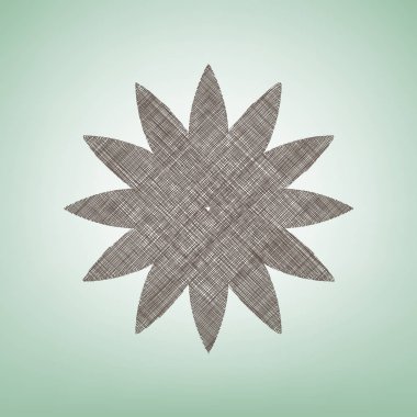 Çiçek işareti. Vektör. Işık spot Merkezi yeşil zemin üzerine kahverengi keten simgesi.