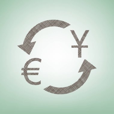 Döviz Alım Satım işareti. Dolar ve Euro. Vektör. Işık spot Merkezi yeşil zemin üzerine kahverengi keten simgesi.