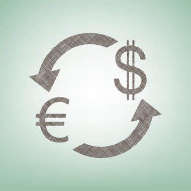 Döviz Alım Satım işareti. Euro ve dolar. Vektör. Işık spot Merkezi yeşil zemin üzerine kahverengi keten simgesi.