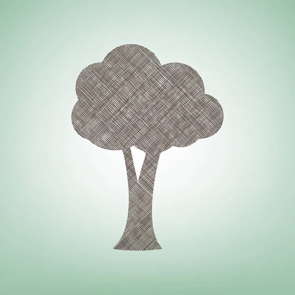 Signo de árbol ilustración. Vector. Icono de lino marrón sobre fondo verde con punto de luz en el centro . — Vector de stock