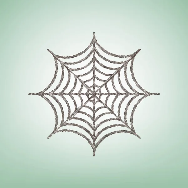 Spider en la ilustración web. Vector. Icono de lino marrón sobre fondo verde con punto de luz en el centro . — Vector de stock