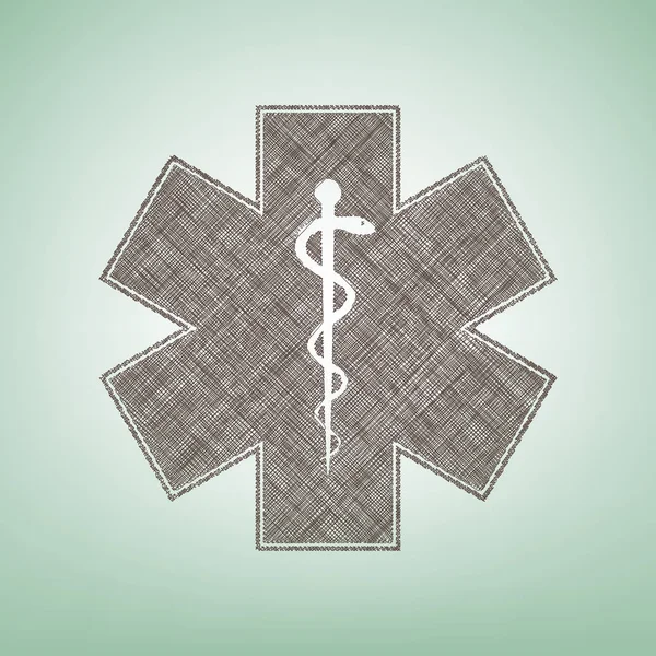 Acil durum veya Star of Life'nın tıbbi sembolü kenarlıklı. Vektör. Işık spot Merkezi yeşil zemin üzerine kahverengi keten simgesi.