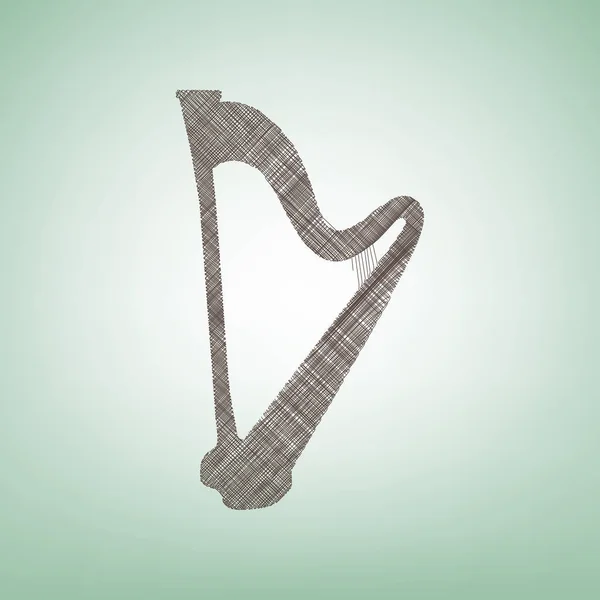 Hudební nástroje harfa znamení. Vektor. Hnědé lněné ikona na zelené pozadí s světle skvrna ve středu. — Stockový vektor