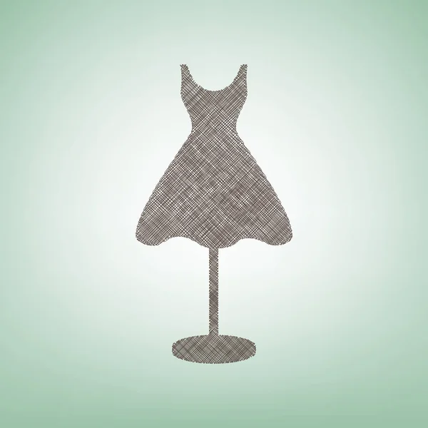 Mannequin avec signe vestimentaire. Vecteur. Icône de lin brun sur fond vert avec tache lumineuse au centre . — Image vectorielle
