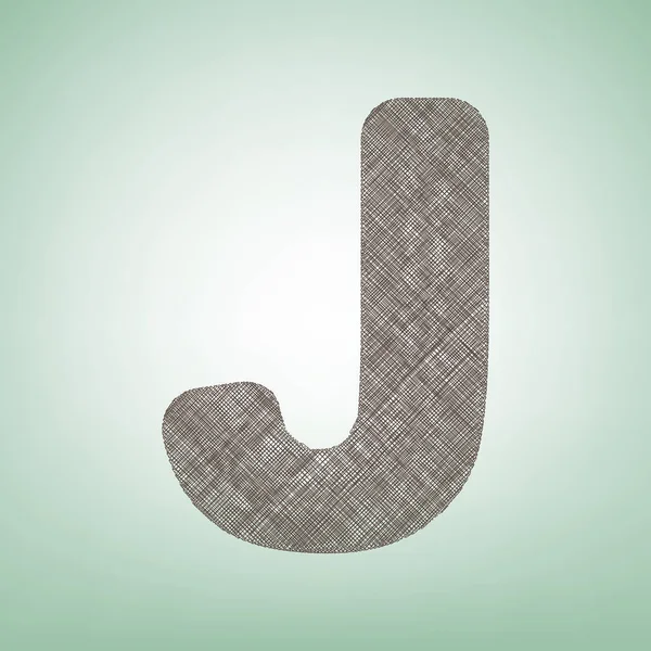 Lettera J segno elemento modello di design. Vettore. Icona in lino marrone su sfondo verde con punto luce al centro . — Vettoriale Stock