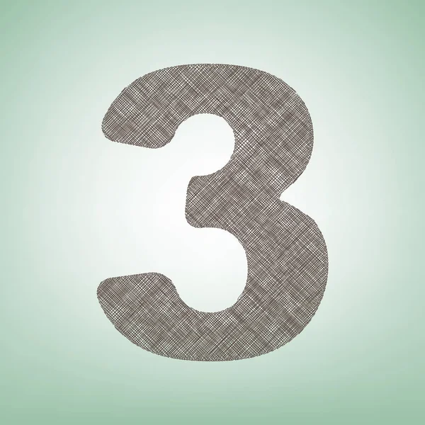 Numéro 3 signe élément de modèle de conception. Vecteur. Icône de lin brun sur fond vert avec tache lumineuse au centre . — Image vectorielle