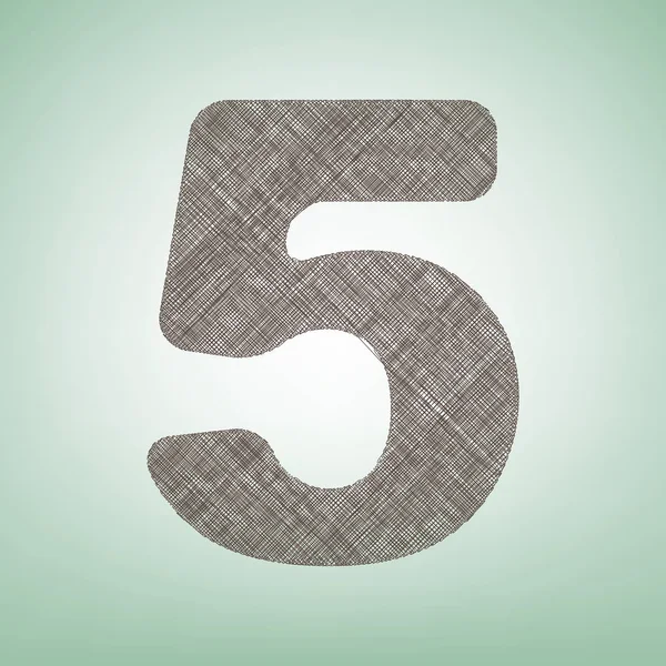 Número 5 elemento modelo de design de sinal. Vector. Ícone de linho marrom no fundo verde com ponto de luz no centro . — Vetor de Stock