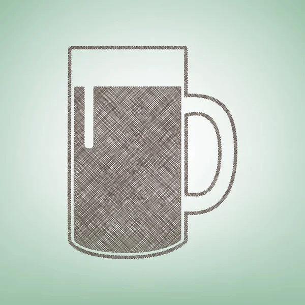 Bier glas teken. Vector. Bruin vlas pictogram op groene achtergrond met lichte plek in het midden. — Stockvector