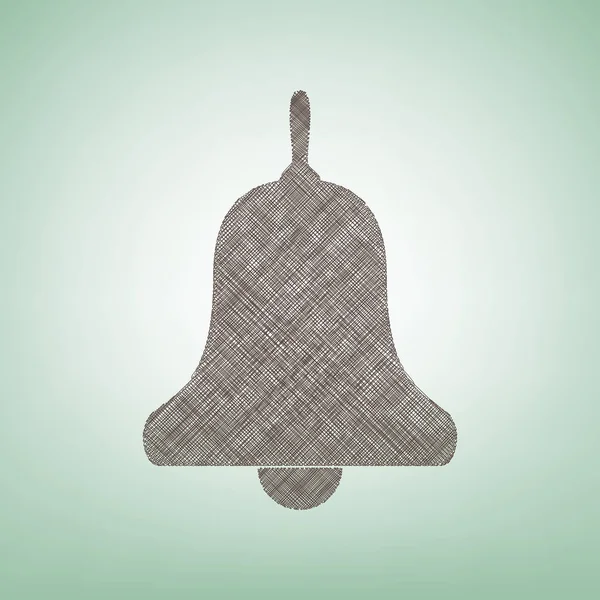 Alarma de campana, señal de campana. Vector. Icono de lino marrón sobre fondo verde con punto de luz en el centro . — Vector de stock