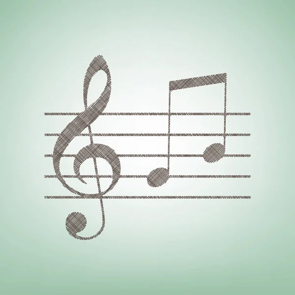 Muzyka skrzypce clef znak. G-klucz wiolinowy i notatki G, H. wektor. Brązowy ikona lnu na zielonym tle, z lekka miejscu w środku. — Wektor stockowy
