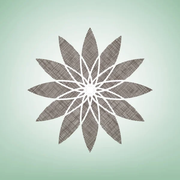 Segnale floreale. Vettore. Icona in lino marrone su sfondo verde con punto luce al centro . — Vettoriale Stock