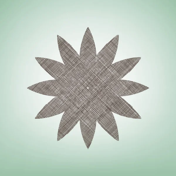 Çiçek işareti. Vektör. Işık spot Merkezi yeşil zemin üzerine kahverengi keten simgesi.