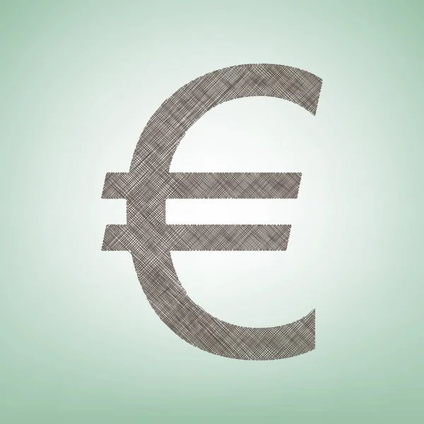 Assinatura Euro. Vector. Ícone de linho marrom no fundo verde com ponto de luz no centro . — Vetor de Stock