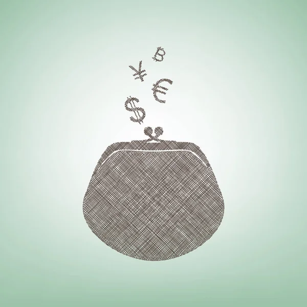 M-cüzdan para birimi simgelerini işaretiyle. Vektör. Işık spot Merkezi yeşil zemin üzerine kahverengi keten simgesi.