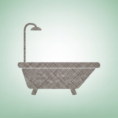 Küvet işareti. Vektör. Işık spot Merkezi yeşil zemin üzerine kahverengi keten simgesi.