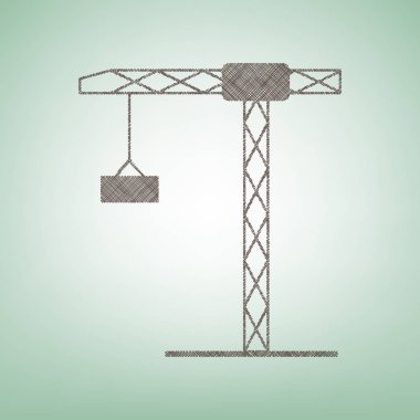 İnşaat vinç işareti. Vektör. Işık spot Merkezi yeşil zemin üzerine kahverengi keten simgesi.