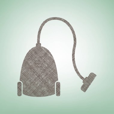 Elektrikli süpürge işareti. Vektör. Işık spot Merkezi yeşil zemin üzerine kahverengi keten simgesi.